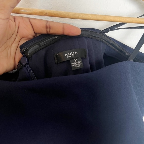 Aqua Navy Blue Off Shoulder Layered Mermaid Dress - Picture 6 of 7